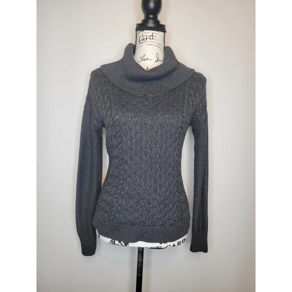 American Eagle Womens SM Sweater Gray Cable Knit Cowl Neck Fisherman - Picture 1 of 5